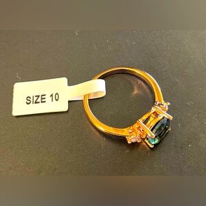 Rose Gold Ring with Blue and Clear Stones Size 10